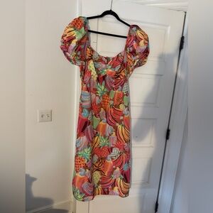 Vibrant Multicolor Puff Sleeve Dress